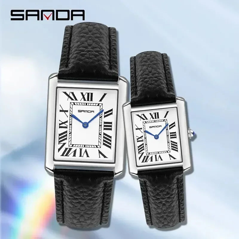 Relógio SANDA Slim Retangular | Design Ultrafino de 7mm e Pulseira de Couro