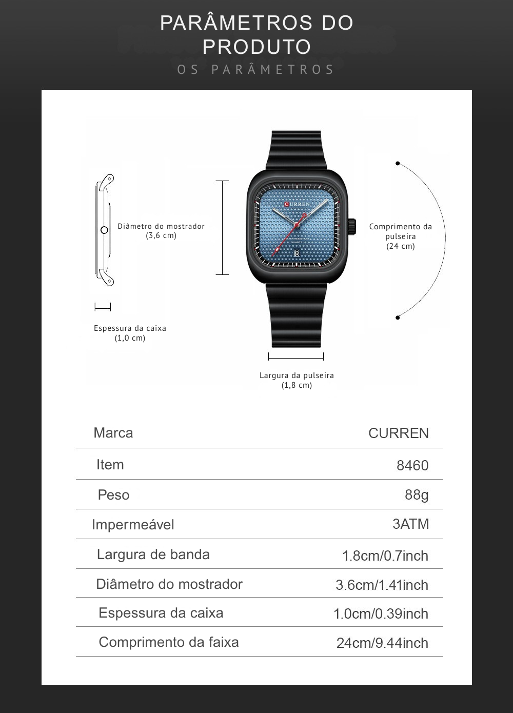 Relógio Masculino CURREN Square | Minimalismo em Aço com Calendário Automático.