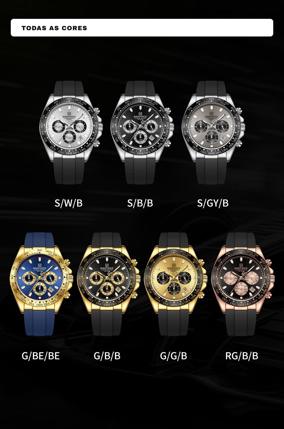 NAVIFORCE | Relógio Masculino Esportivo Premium: Quartzo, Cronógrafo, Luminoso e à Prova d'Água (Pulseira de Silicone)