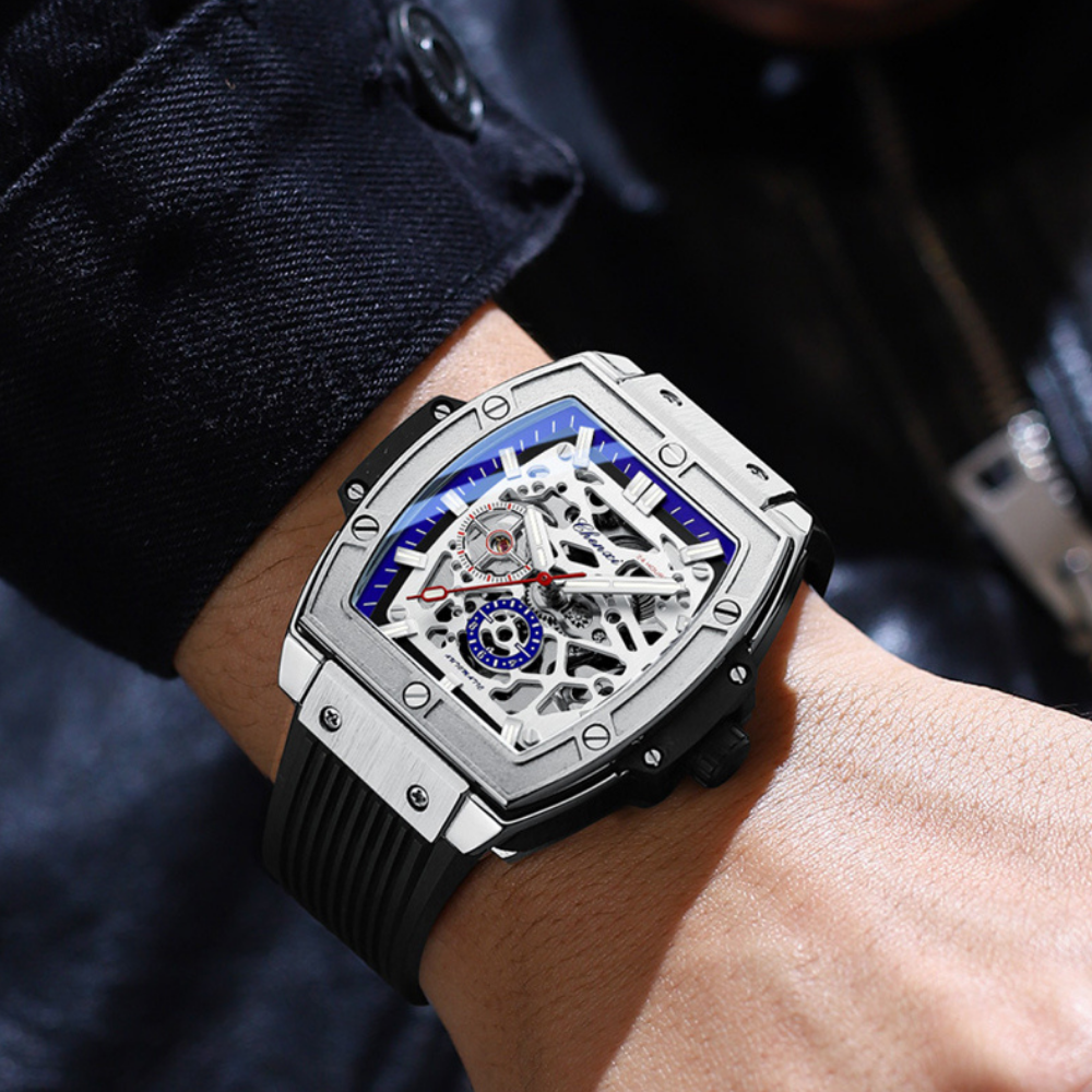 Luxury Brand Men's Relógio Masculino CHENXI Skeleton | Design Automático em Formato Barril e Pulseira de Silicone